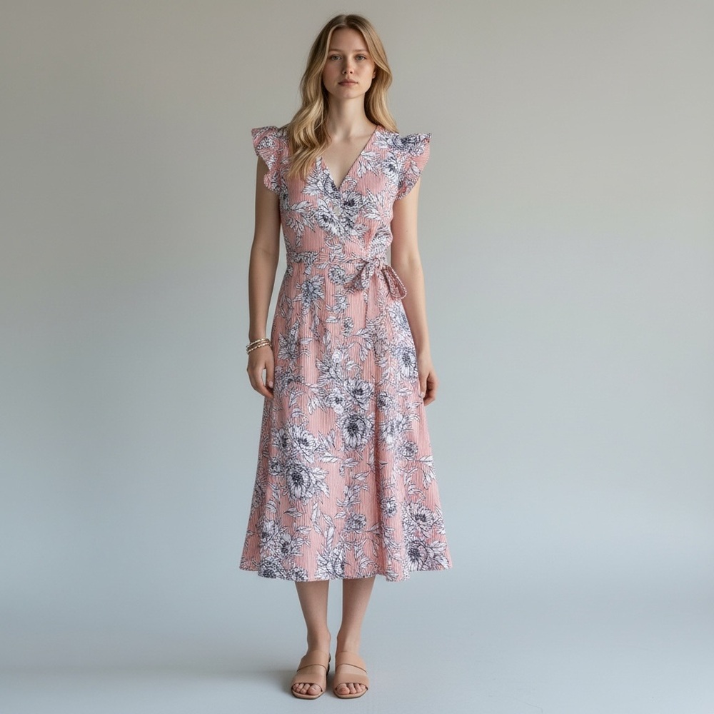 Tommy Hilfiger Floral Wrap Midi Dress – Size 12